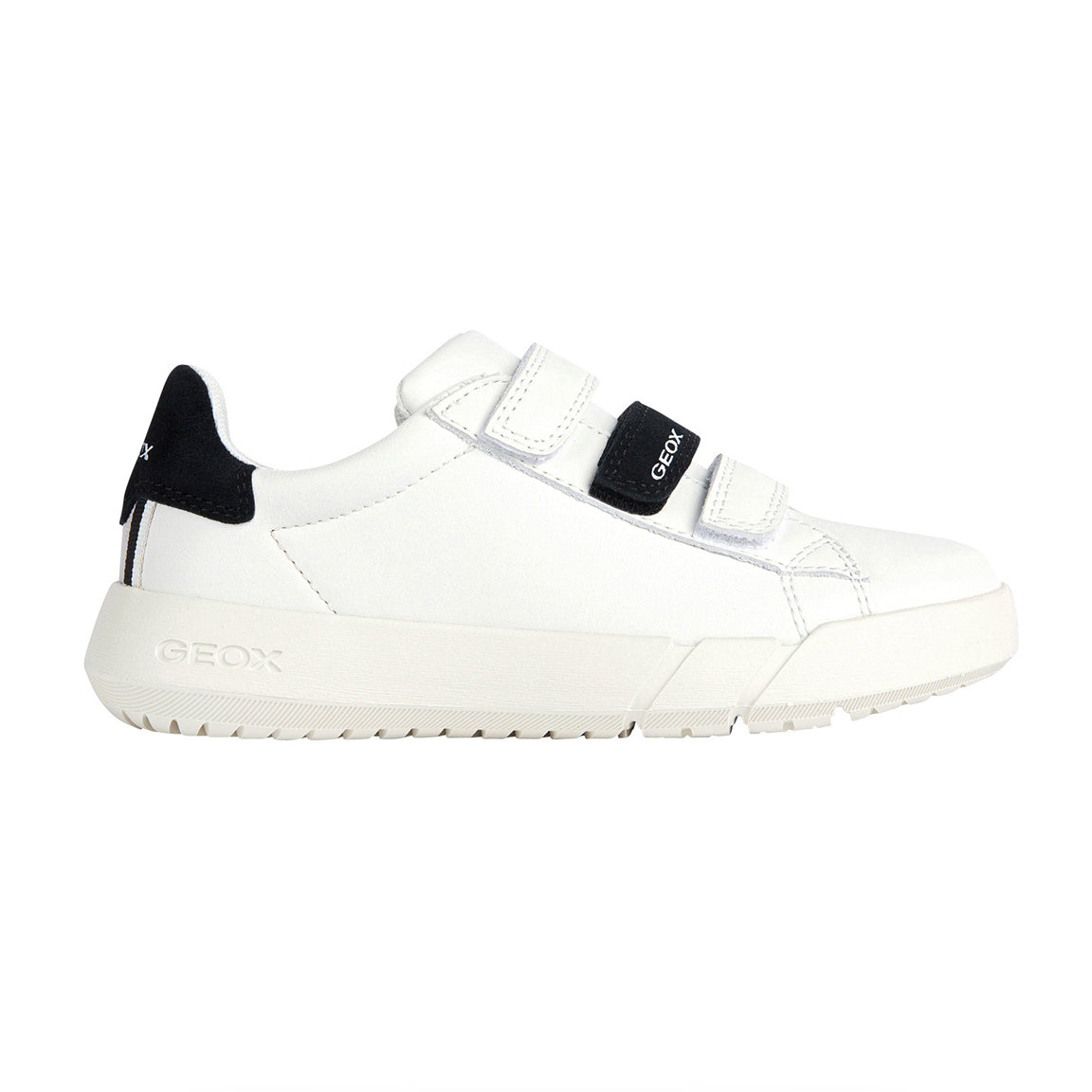 Geox Hyroo Boy Velcro Sneaker in White/Black J35GWB-085BC-C0404
