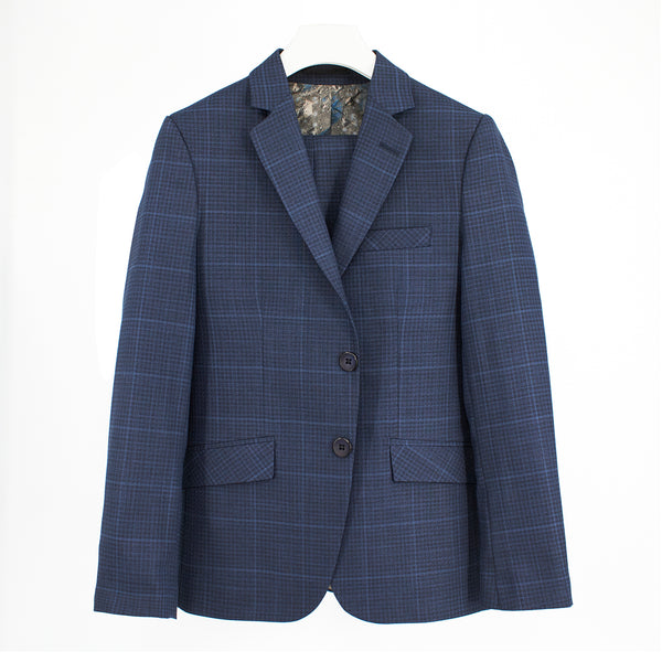 Bergamo Boys' Slim-Fit Dark Blue Plaid Suit  MB-22-503