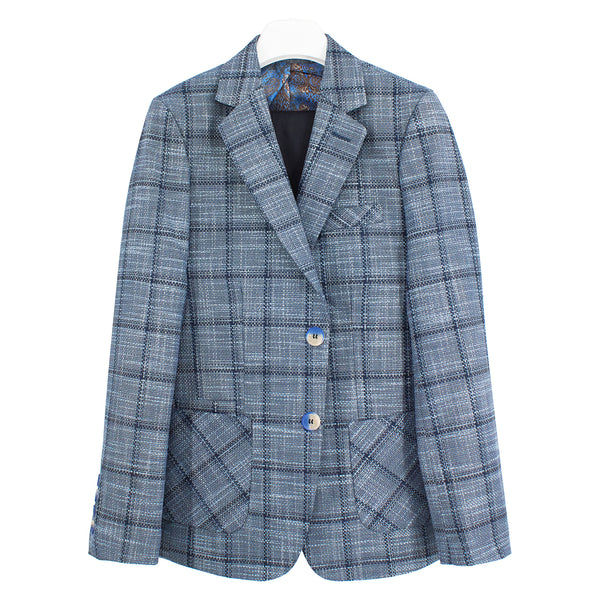 Bergamo Boys' Slim-Fit Blue Plaid Suit  MB-519-22