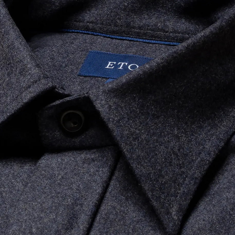 Eton Men's Wool-Cashmere Flannel Overshirt 100003542 Navy