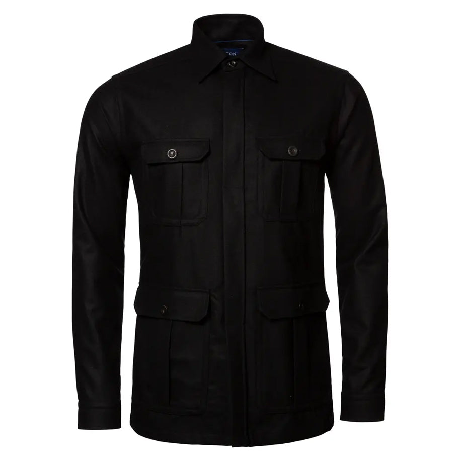 Eton Men's Wool-Cashmere Flannel Overshirt 100003542 Black