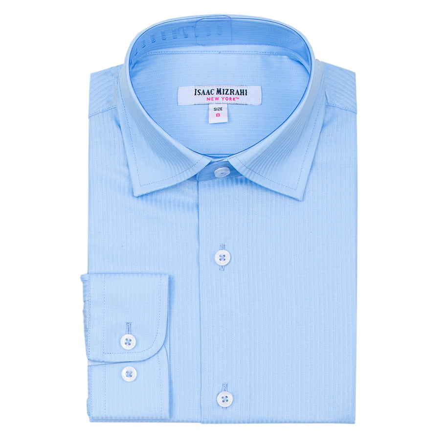 Boys' Cotton Long Sleeve Button-Down Dress Shirt in Navy Blue Mini Houndstooth