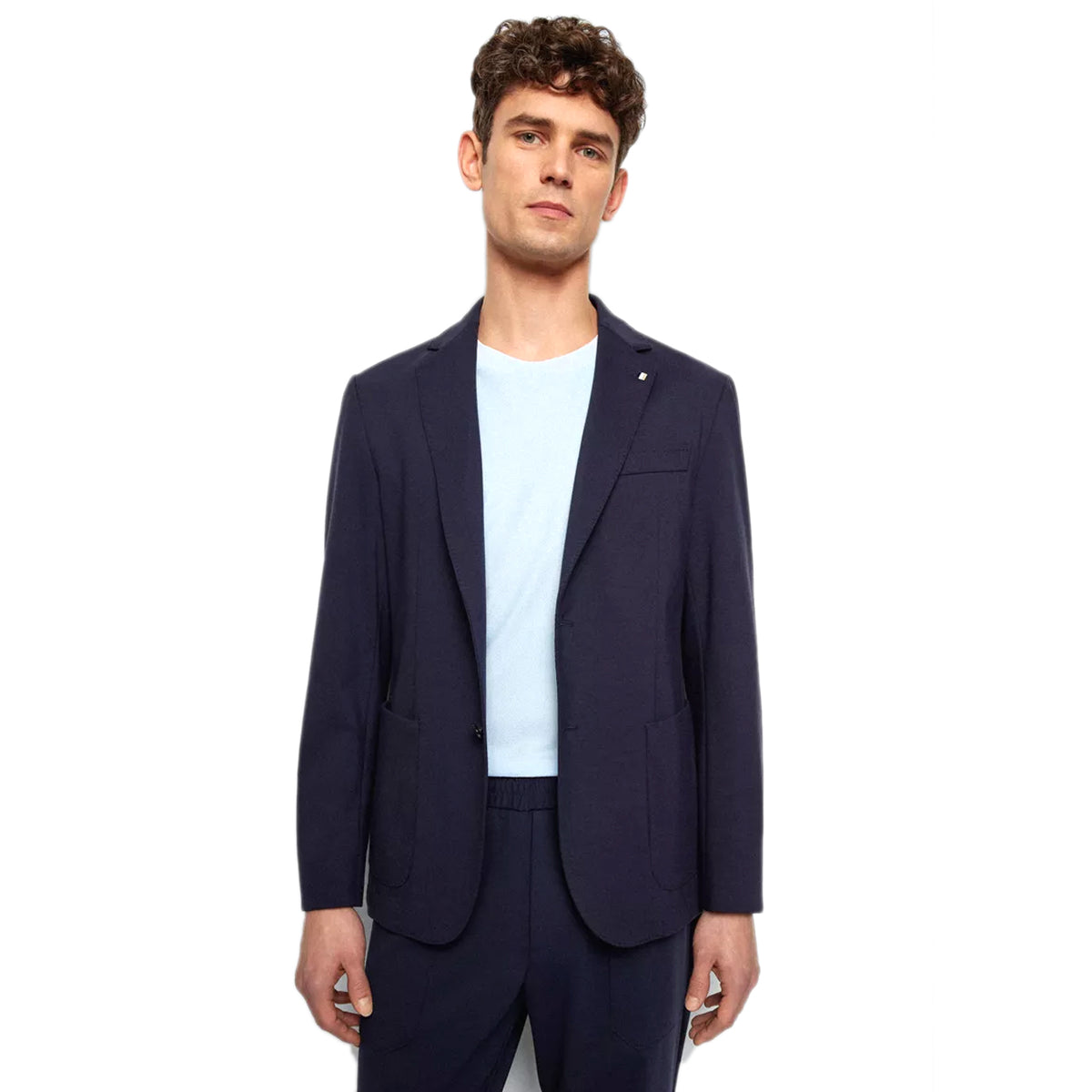 BOSS Men's Slim-Fit Suit in Stretch Interlock Cloth with Drawcord Waistband Pants in Navy 50473678-404