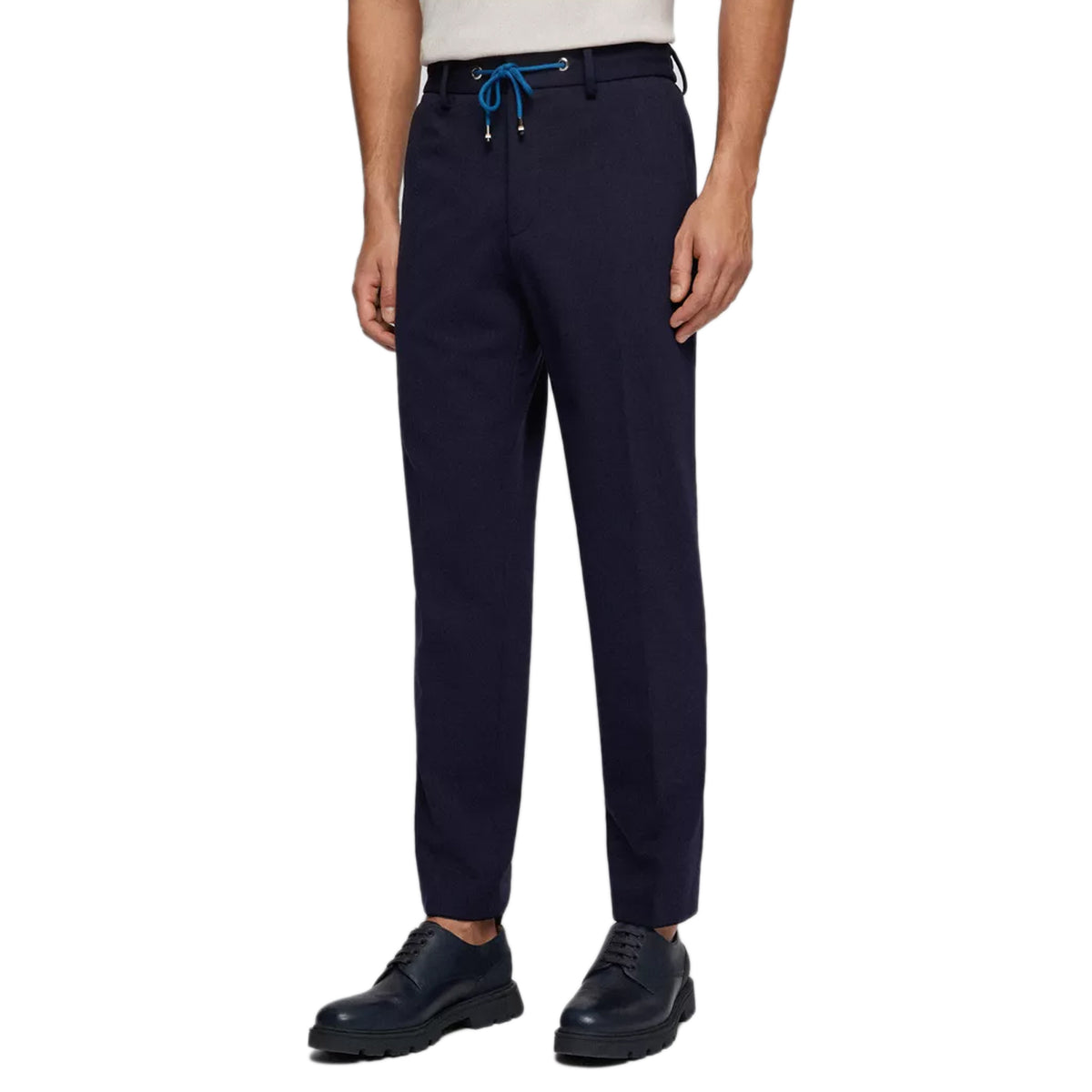 BOSS Men's Slim-Fit Suit in Stretch Interlock Cloth with Drawcord Waistband Pants in Navy 50473678-404