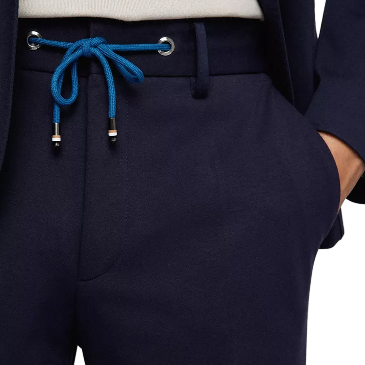 BOSS Men's Slim-Fit Suit in Stretch Interlock Cloth with Drawcord Waistband Pants in Navy 50473678-404