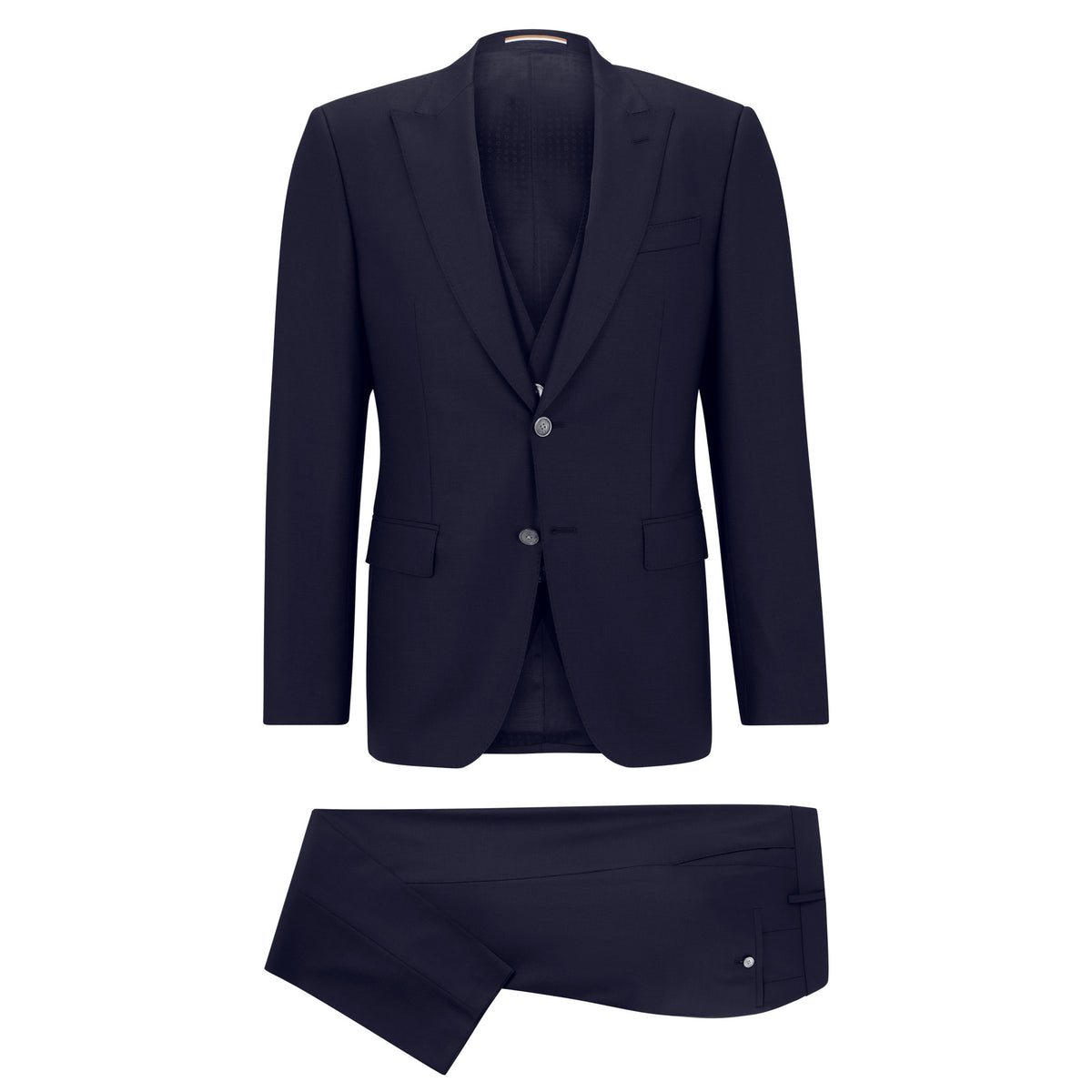 BOSS Men's Slim-Fit Three-Piece Suit in a Micro-Patterned Wool Blend in Navy 50484717-404