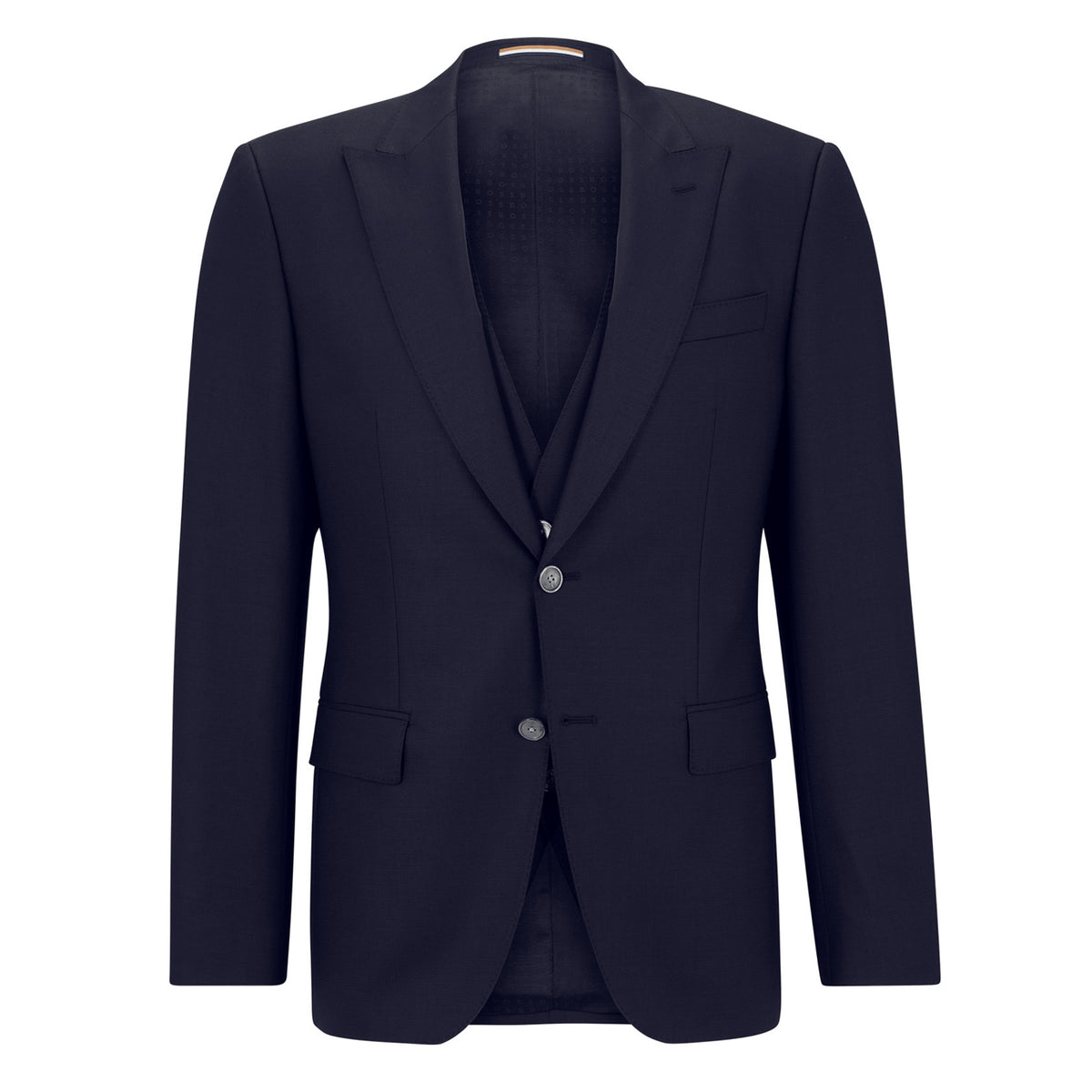BOSS Men's Slim-Fit Three-Piece Suit in a Micro-Patterned Wool Blend in Navy 50484717-404