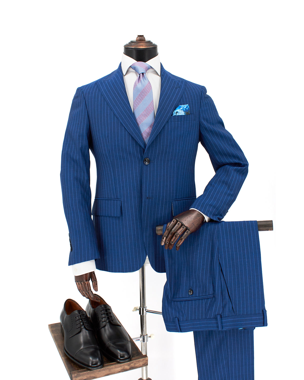 Pinstripe Stretch Suit in Bright Blue