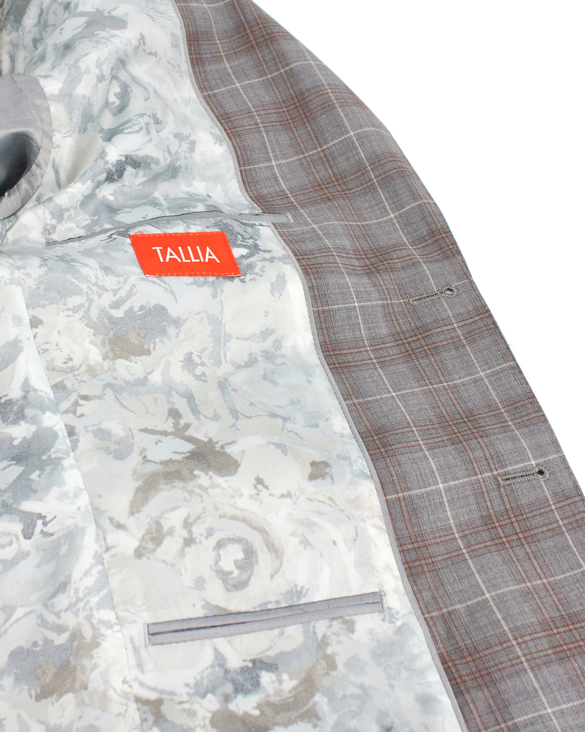 Windowpane Stretch Suit in Gray & Orange