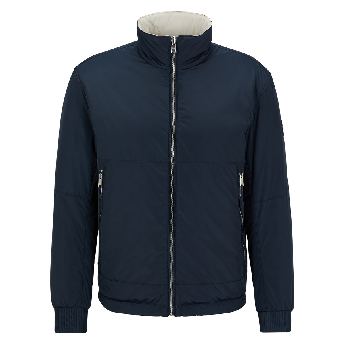 BOSS Men's Water-Repellent Reversible Jacket with Logo Badge in Dark Blue & White 50481127-012