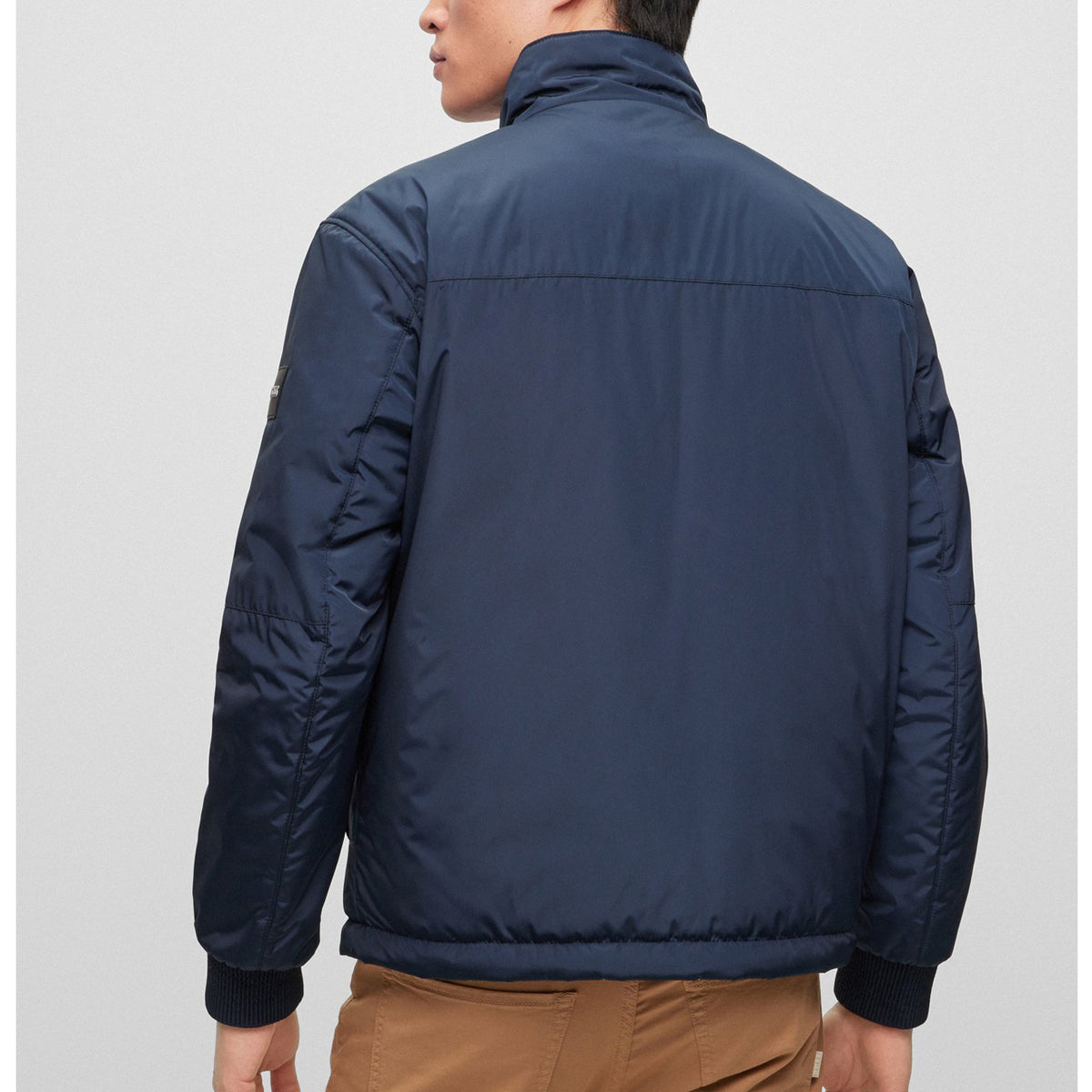 BOSS Men's Water-Repellent Reversible Jacket with Logo Badge in Dark Blue & White 50481127-012