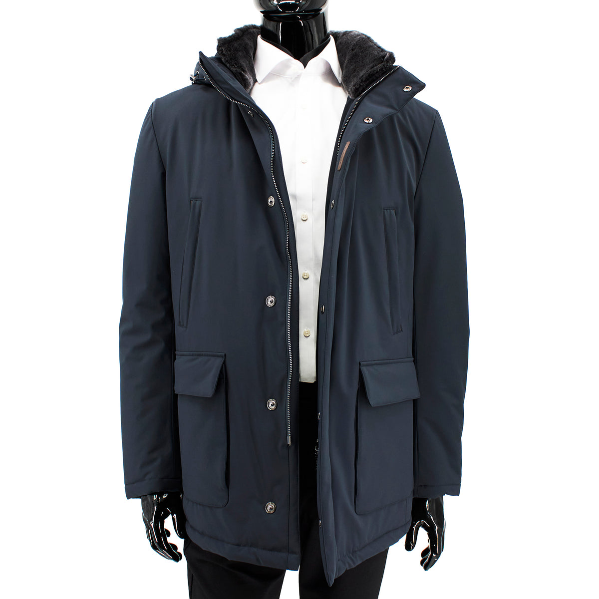 Gimo's Men's Water-Resistant Coat with Detachable Hood in Navy 22AIU350-701045 54R