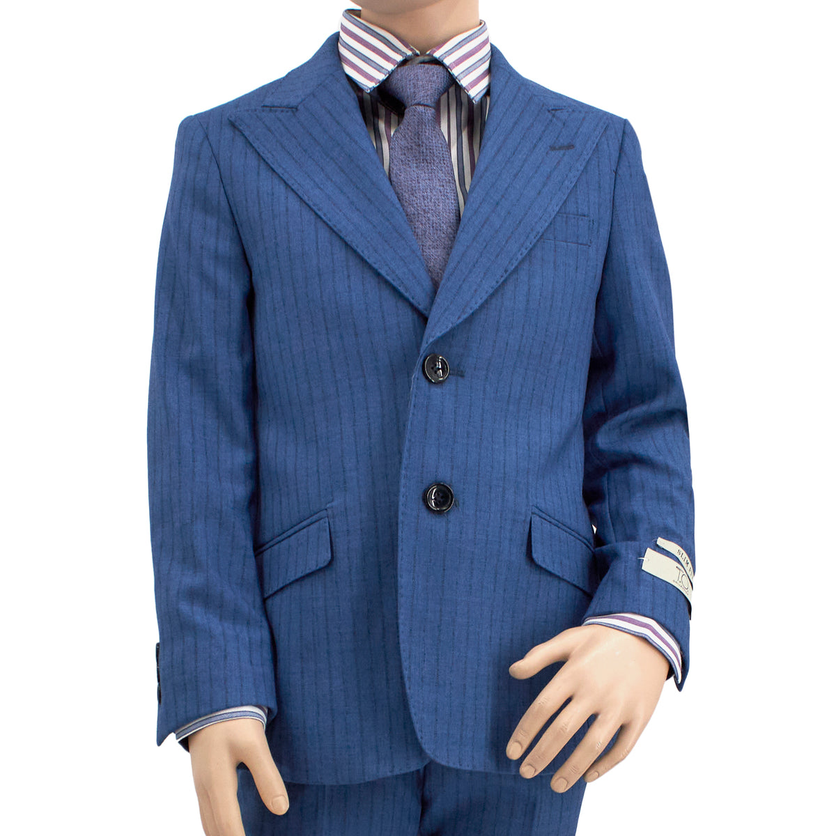T.O. Collection Boys' Slim Fit Suit - Blue with Blue Stripe