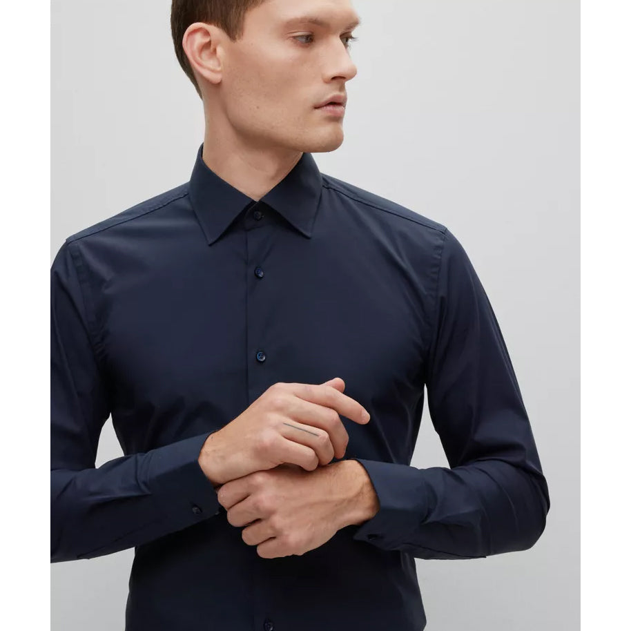 BOSS Men's Slim-Fit Shirt in Easy-Iron Stretch-Cotton Poplin in Dark Blue 50469345-404