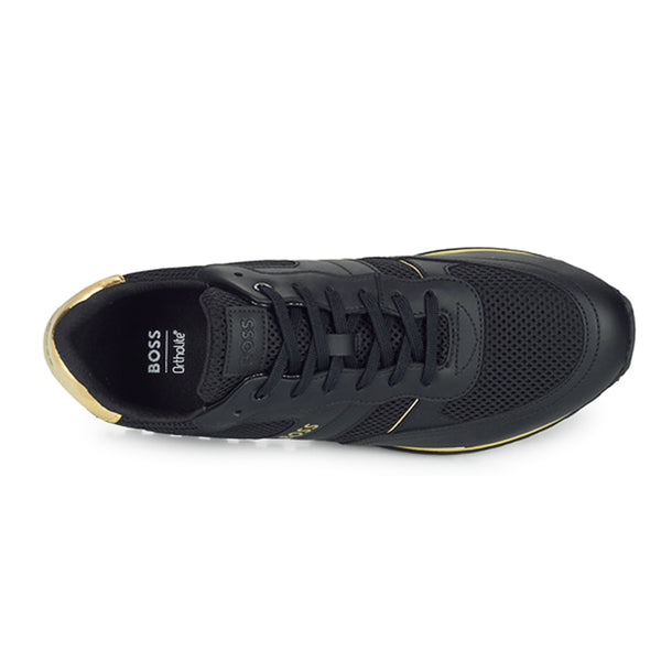 BOSS Men's Men's Parkour Runner Black and Gold Paneled Sneakers  50474686-007