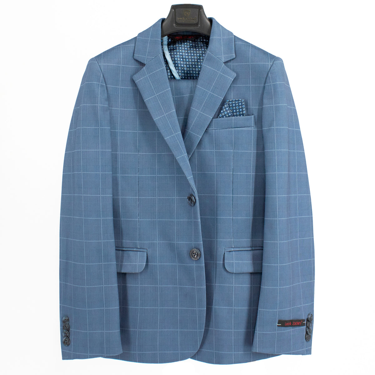 Leo & Zachary Boys' Mid-Blue Windowpane Suit BLZ5422