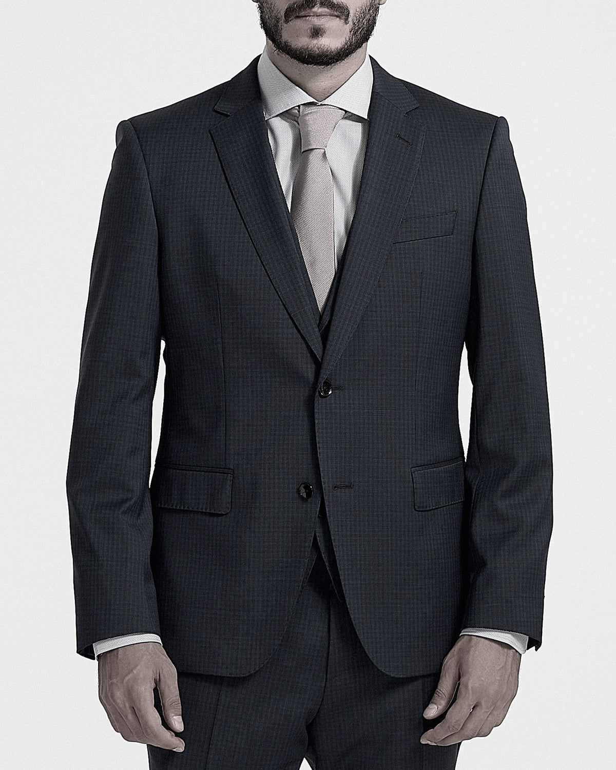 BOSS Three-Piece Slim-Fit Suit in Patterned Stretch Wool-Black 50479632-001