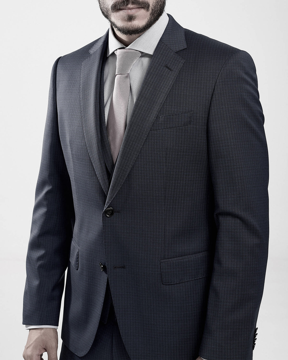 BOSS Three-Piece Slim-Fit Suit in Patterned Stretch Wool-Black 50479632-001