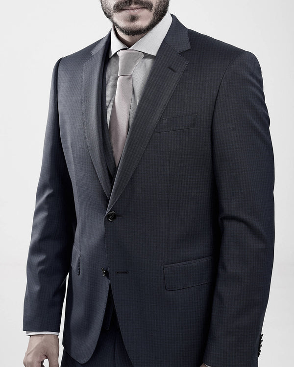 BOSS Three-Piece Slim-Fit Suit in Patterned Stretch Wool-Black 50479632-001