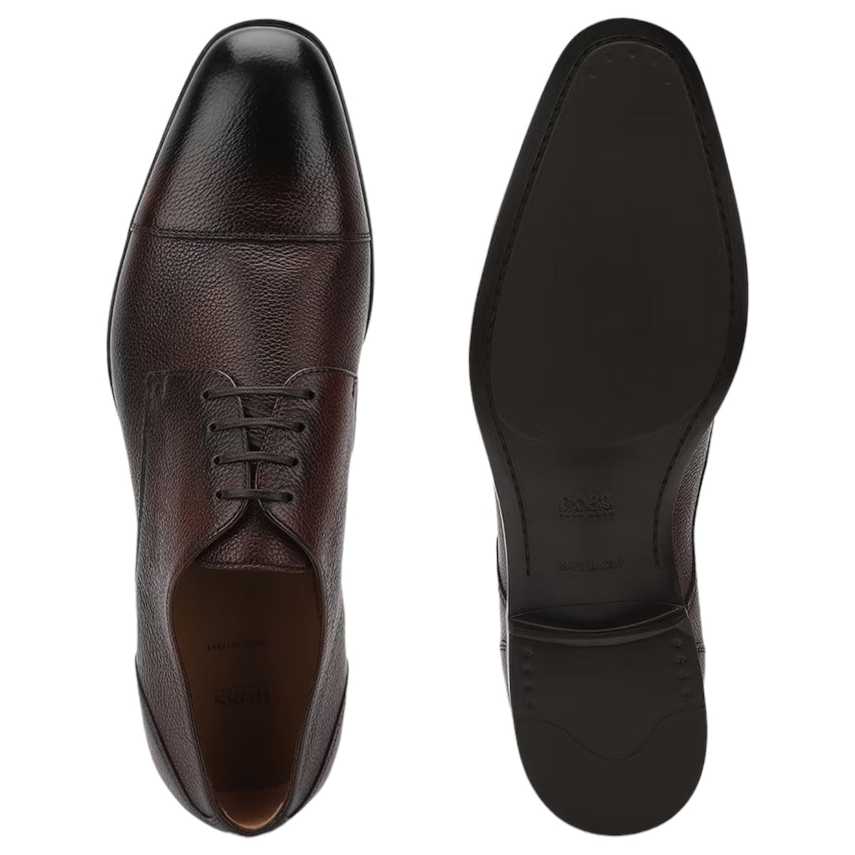 Boss Oxford Shoes In Plain And Saffiano Leather Print In Dark Brown 50509295-203