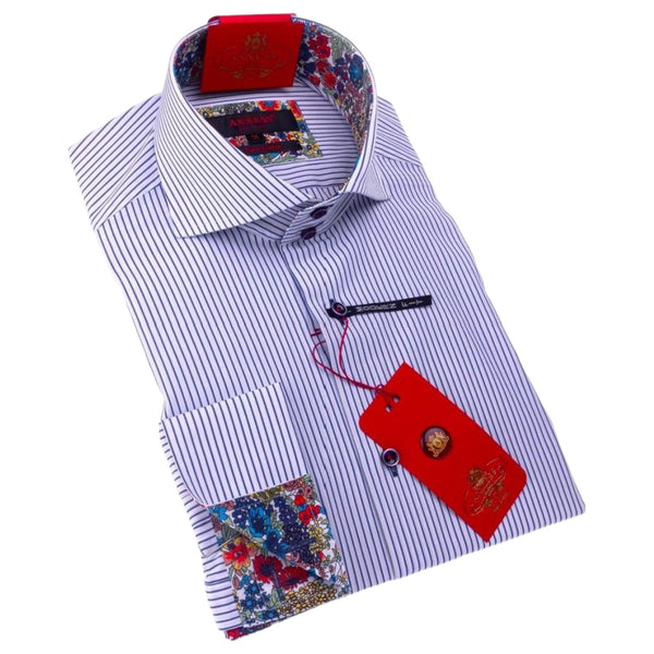 Axxess Shirt Modern Fit Shirt In White With Blue Stripes  224-11