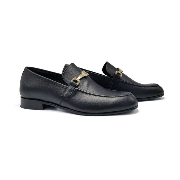 Andanines Boys Shoes Black Smooth Leather Chain Loafer 231960