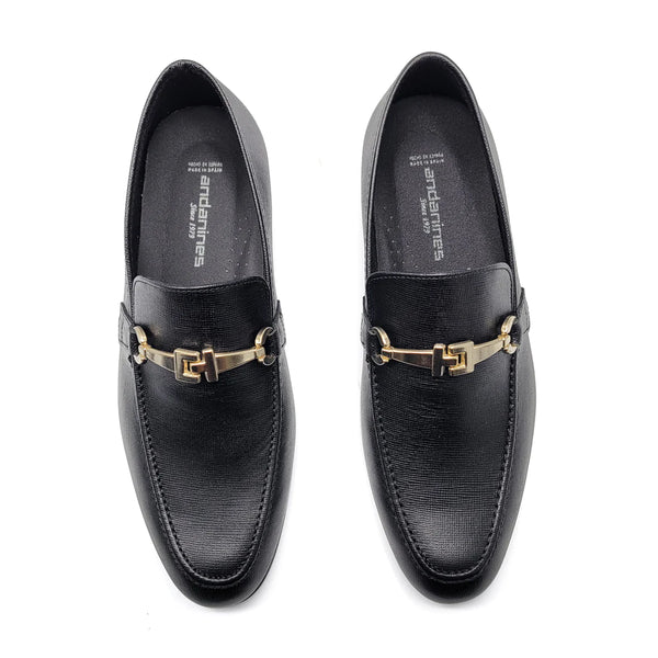 Andanines Boys Shoes Black Smooth Leather Chain Loafer 231960