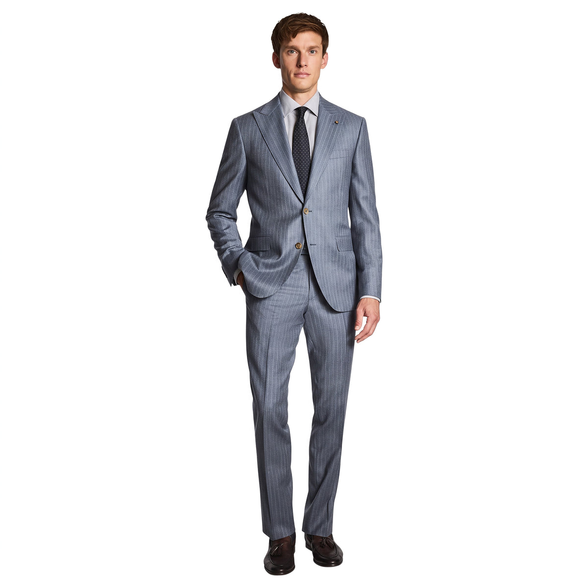 Jack Victor Esprit Blue Grey & Camel Pinstripe Wool-Cashmere Suit