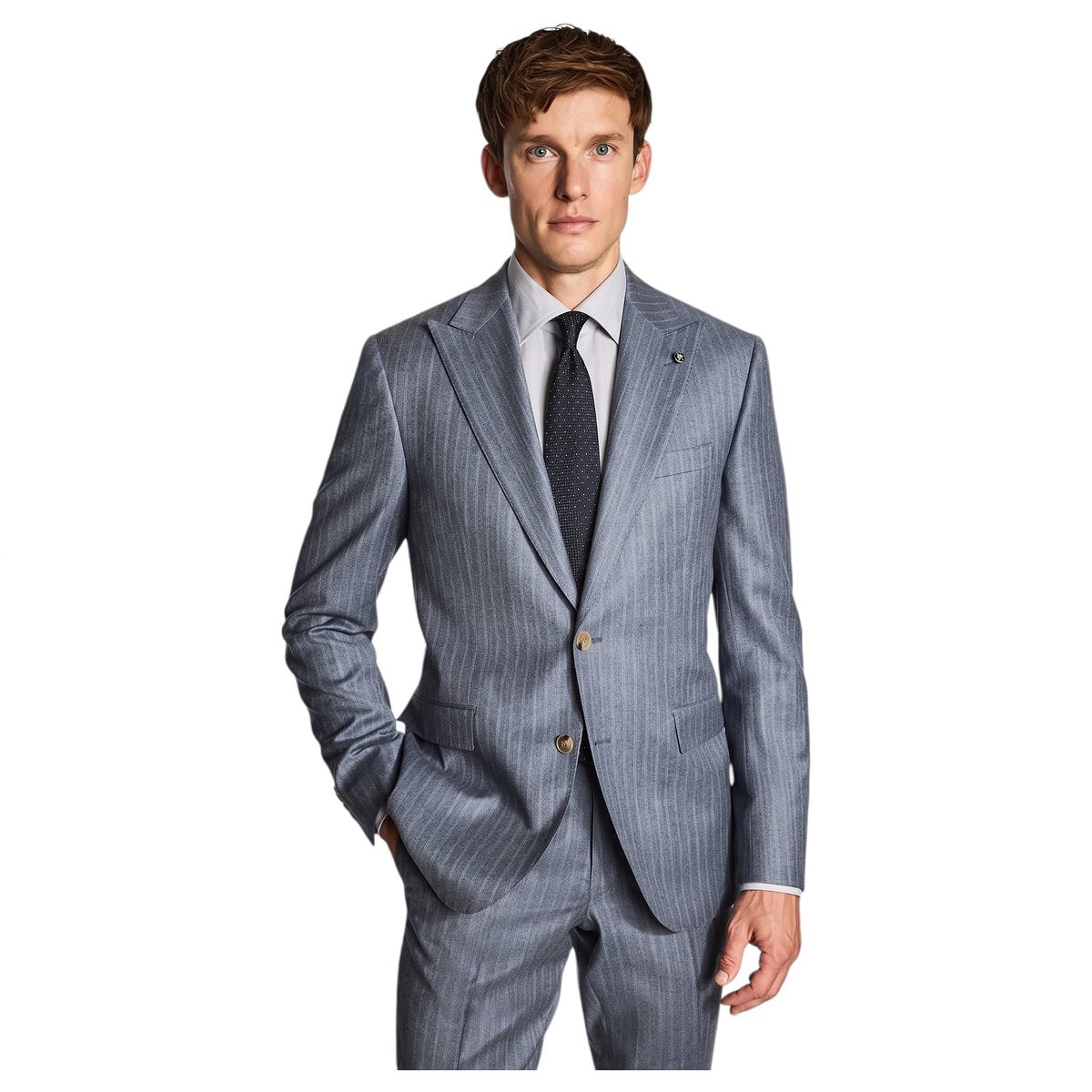 Jack Victor Esprit Blue Grey & Camel Pinstripe Wool-Cashmere Suit