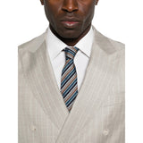 BOSS Open White Pinstripe Double-Breasted Suit – Slim Fit Virgin Wool