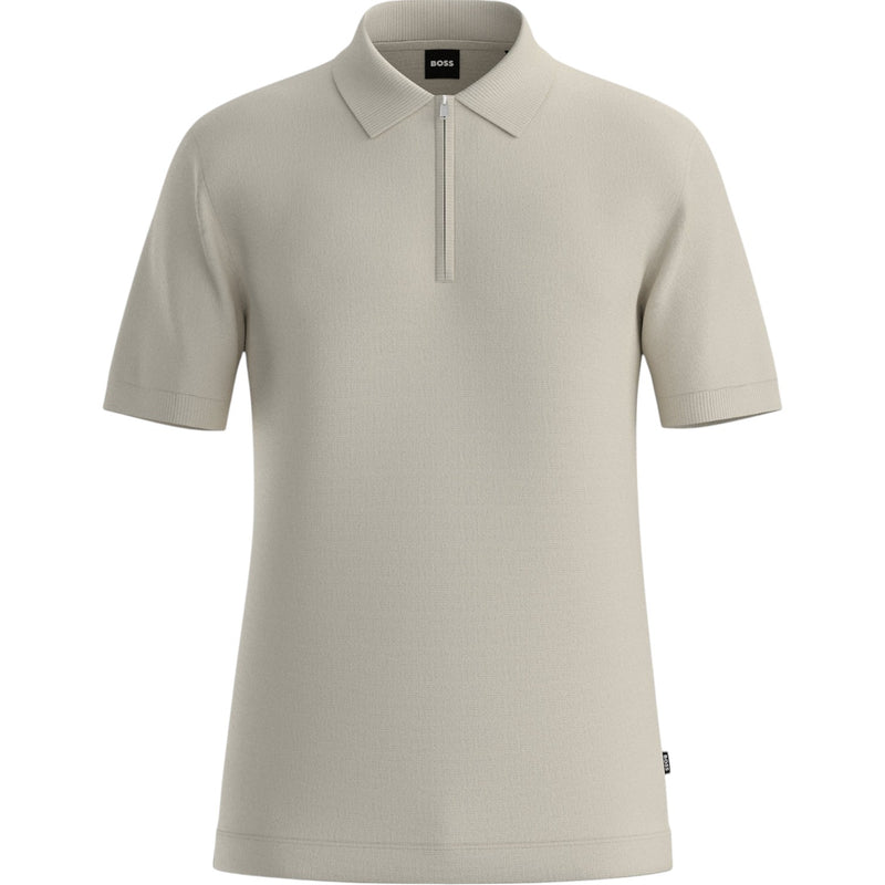 BOSS Zip-Neck Knit Polo Shirt With Waffle Structure  50536768