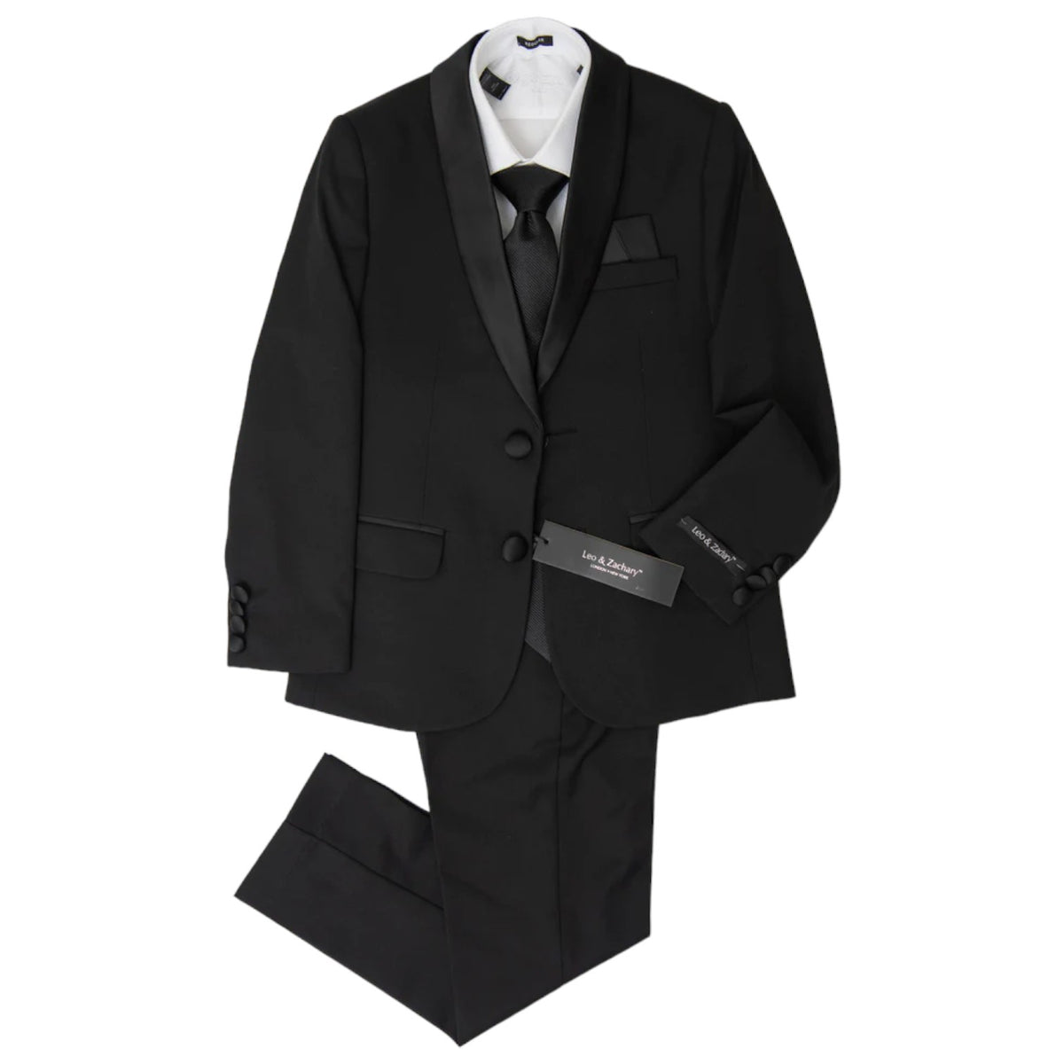 Leo & Zachary Elegant Boy's Skinny Fit Tuxedo w Shawl Lapel - TUX ELEGANT Black