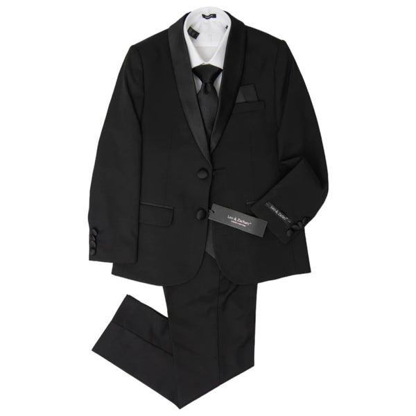 Leo & Zachary Elegant Boy's Skinny Fit Tuxedo w Shawl Lapel - TUX ELEGANT Black