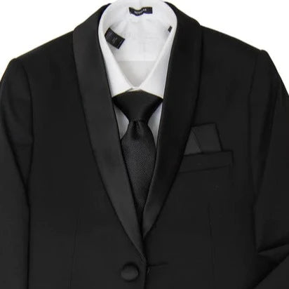 Leo & Zachary Elegant Boy's Skinny Fit Tuxedo w Shawl Lapel - TUX ELEGANT Black