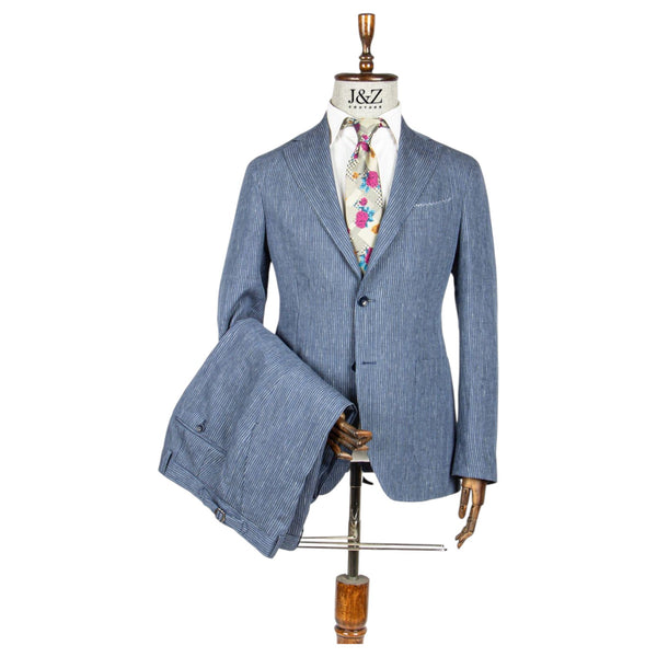 Victor Baron Men's Suits In Linen 9064-H11 Blue Stripe