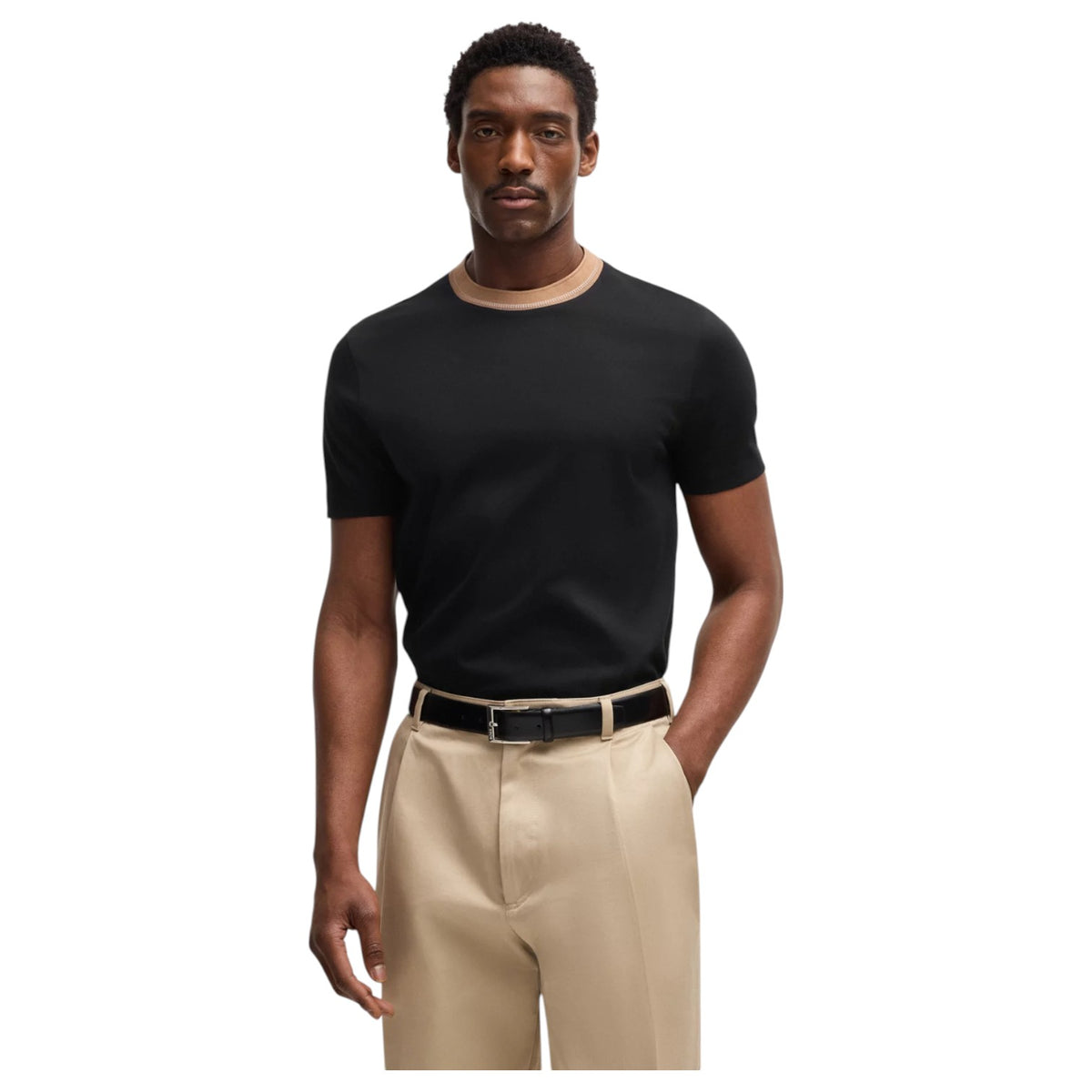 BOSS Mercerized-Cotton Slim-Fit T-Shirt With Collar Stripe  50531793
