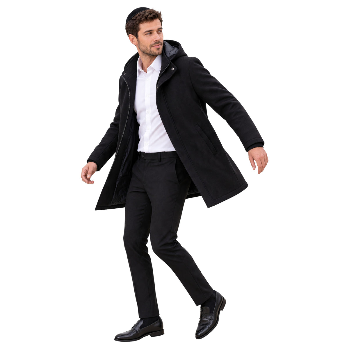 T.O Collection Chester Men's Hooded Wool Coat Black