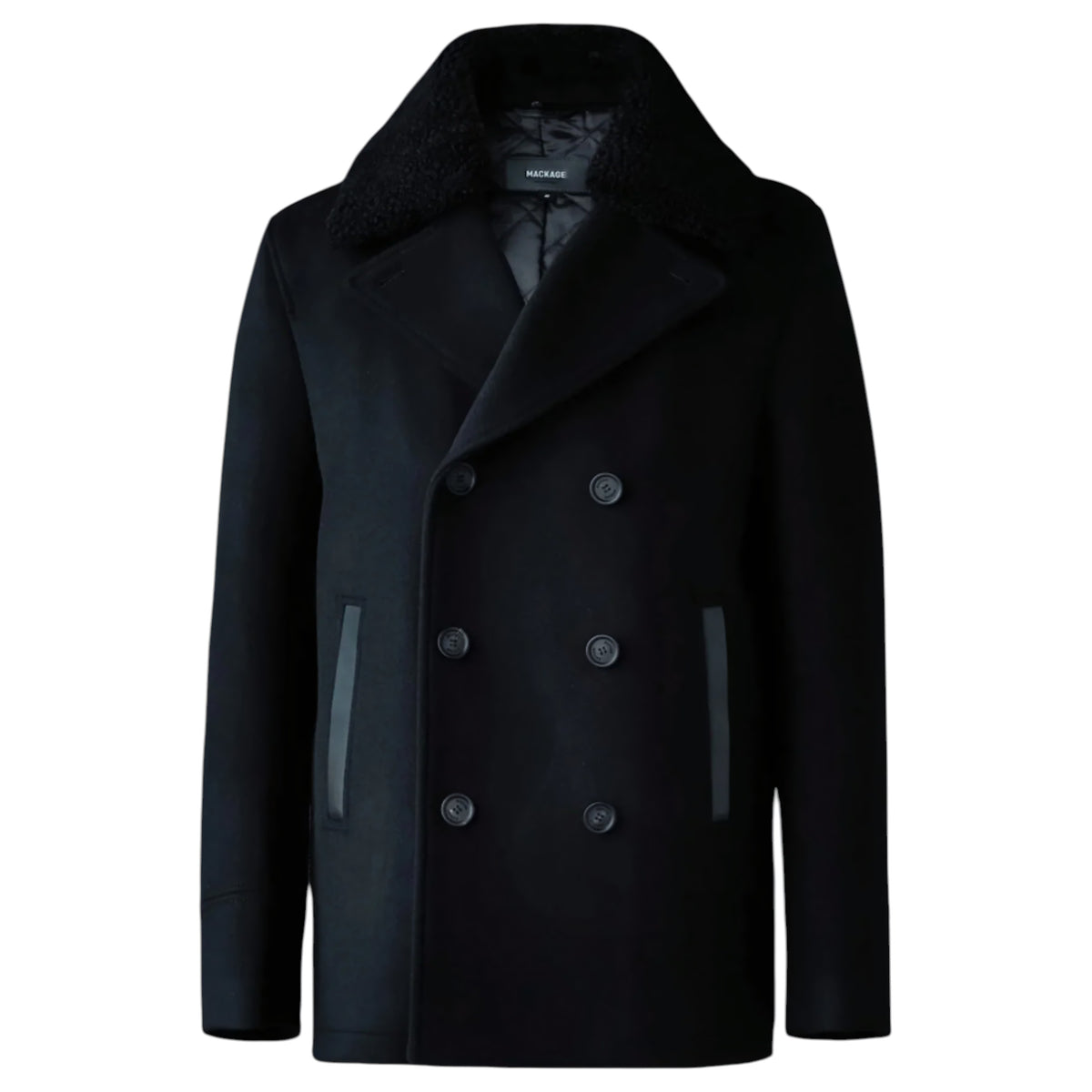 Mackage COLE Wool Double-Breasted Jacket With Shearling Collar