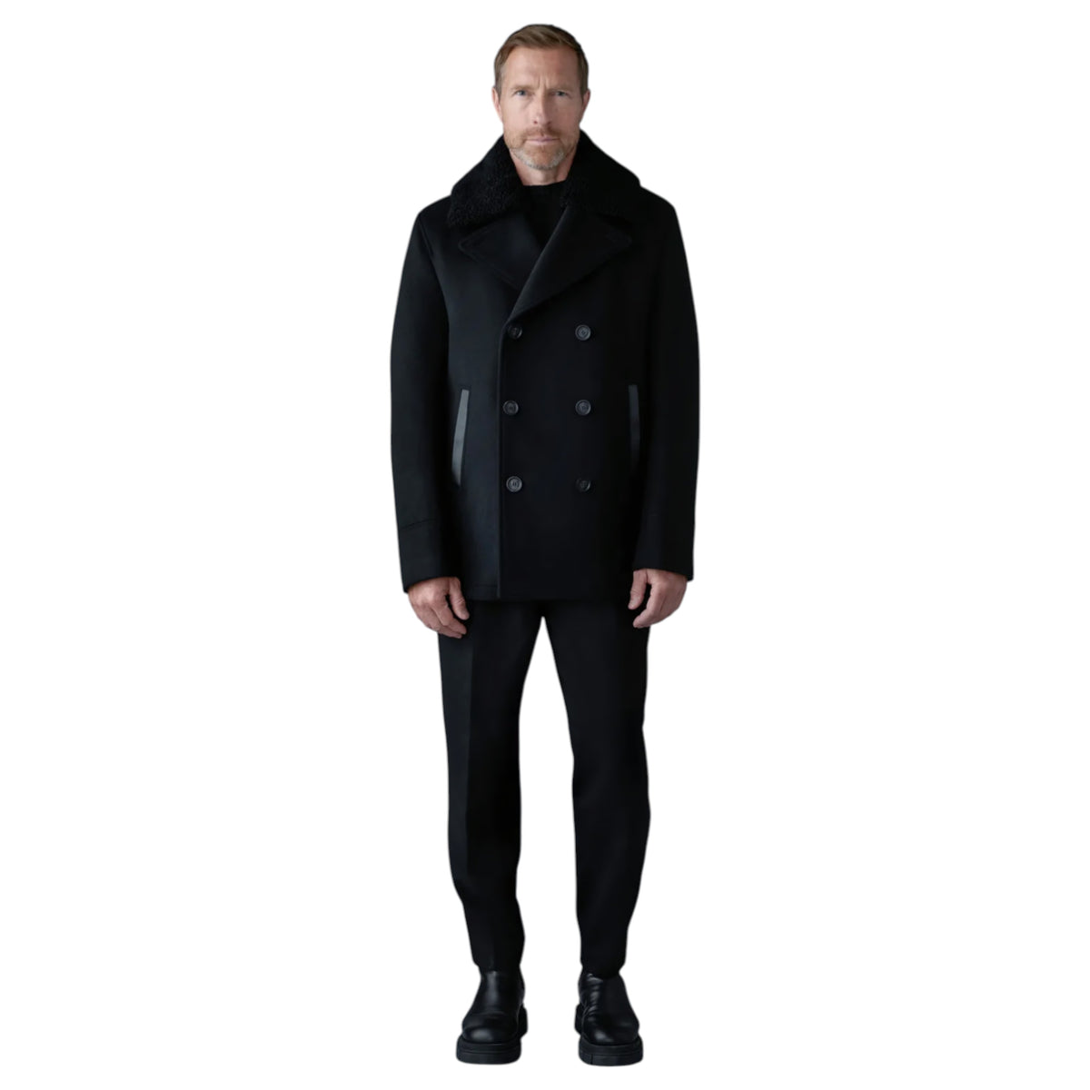 Mackage COLE Wool Double-Breasted Jacket With Shearling Collar