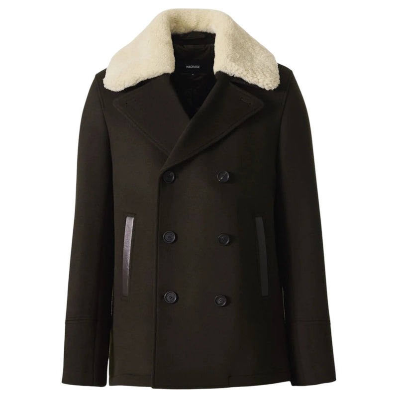 Mackage COLE Wool Double-Breasted Jacket With Shearling Collar