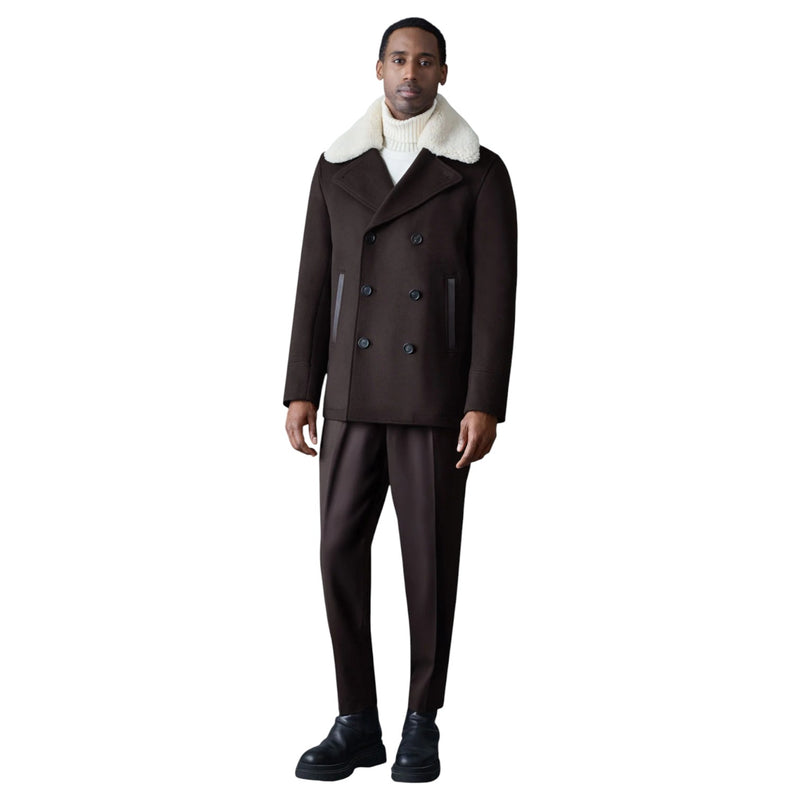 Mackage COLE Wool Double-Breasted Jacket With Shearling Collar