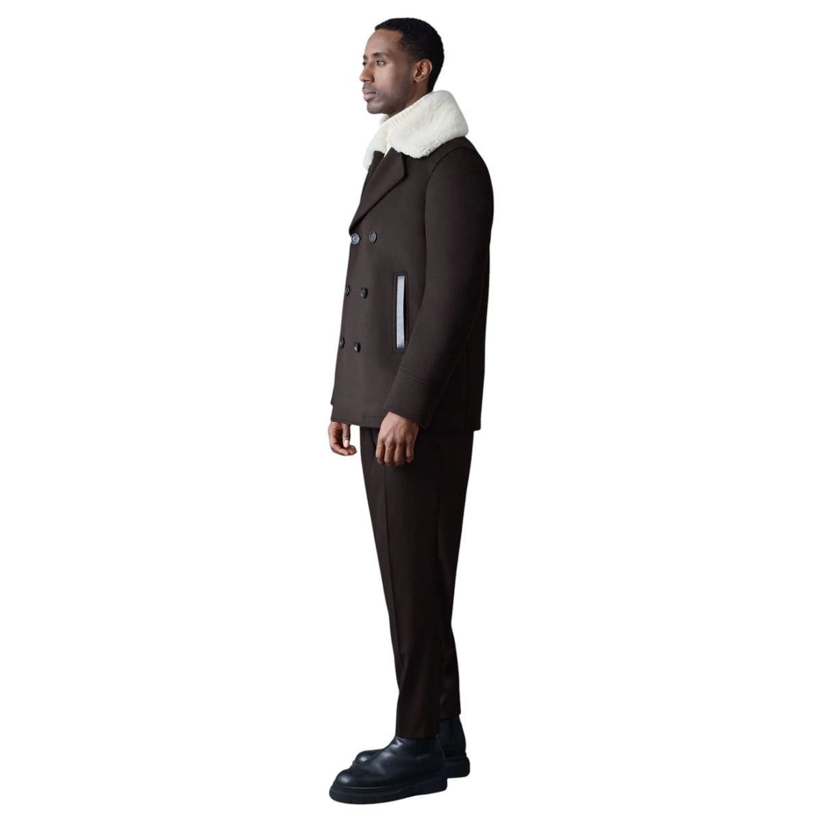 Mackage COLE Wool Double-Breasted Jacket With Shearling Collar