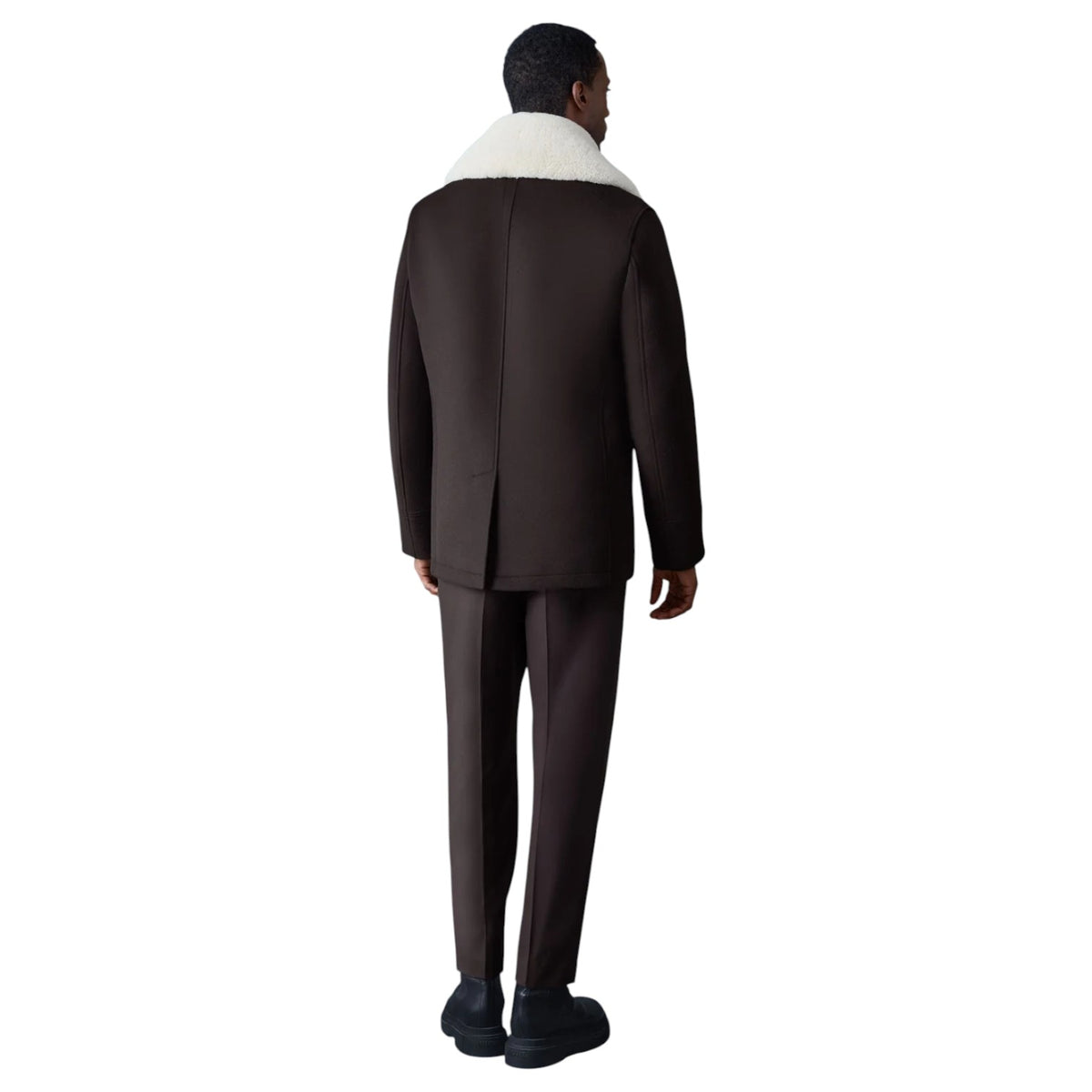 Mackage COLE Wool Double-Breasted Jacket With Shearling Collar