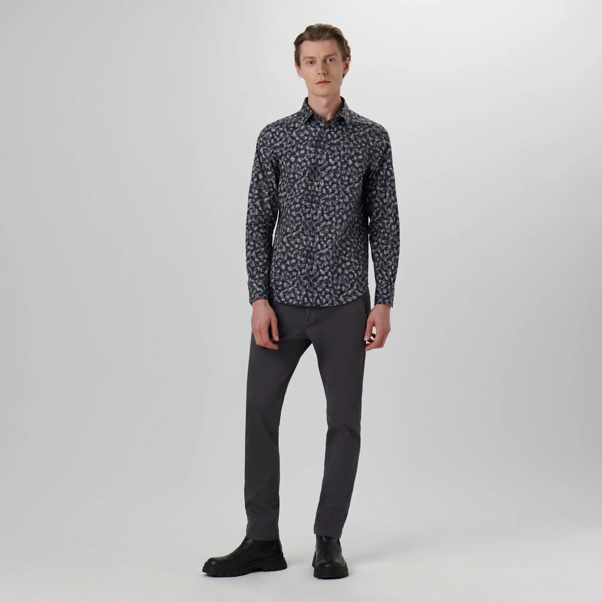 Bugatchi Julian Leaf Print Shirt  CS3103L3S Chestnut