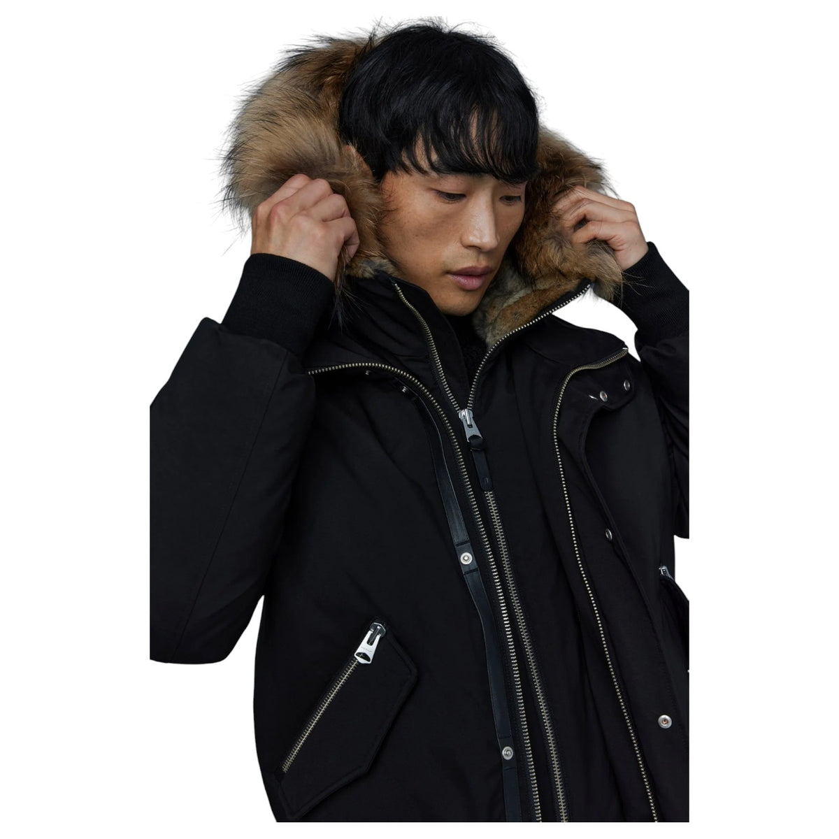 DIXON-F Black-Gold Zipper 2-in-1 Nordic Tech Down Bomber With Natural Fur