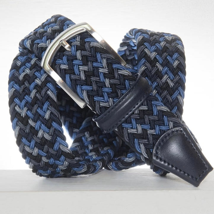 Anderson's Leather-Trimmed Woven Elastic Belt - Blue, & Gray  B0667NE41AF2620 134