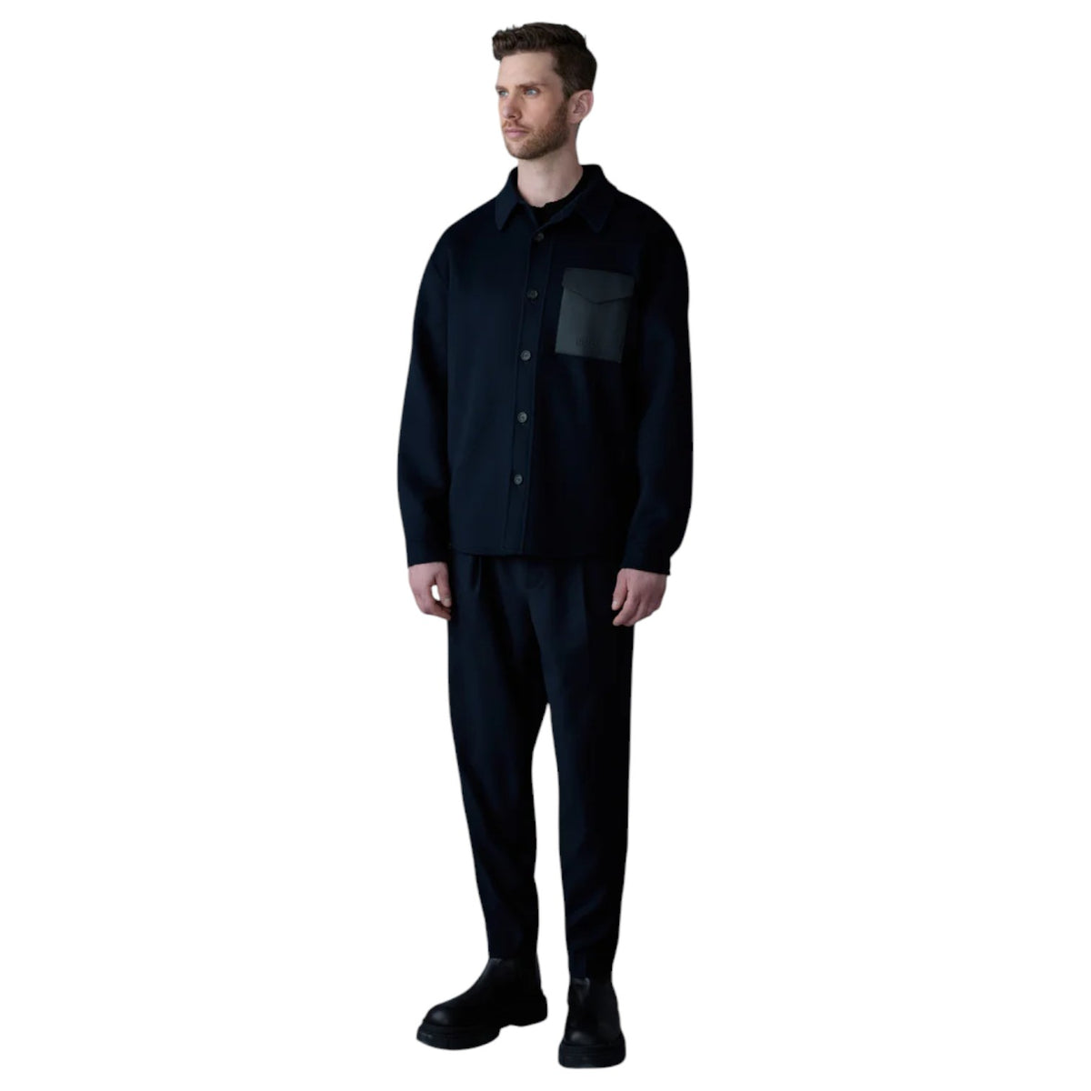 Mackage  Emmanuel Double-face Wool overshirt with leather patch pocket