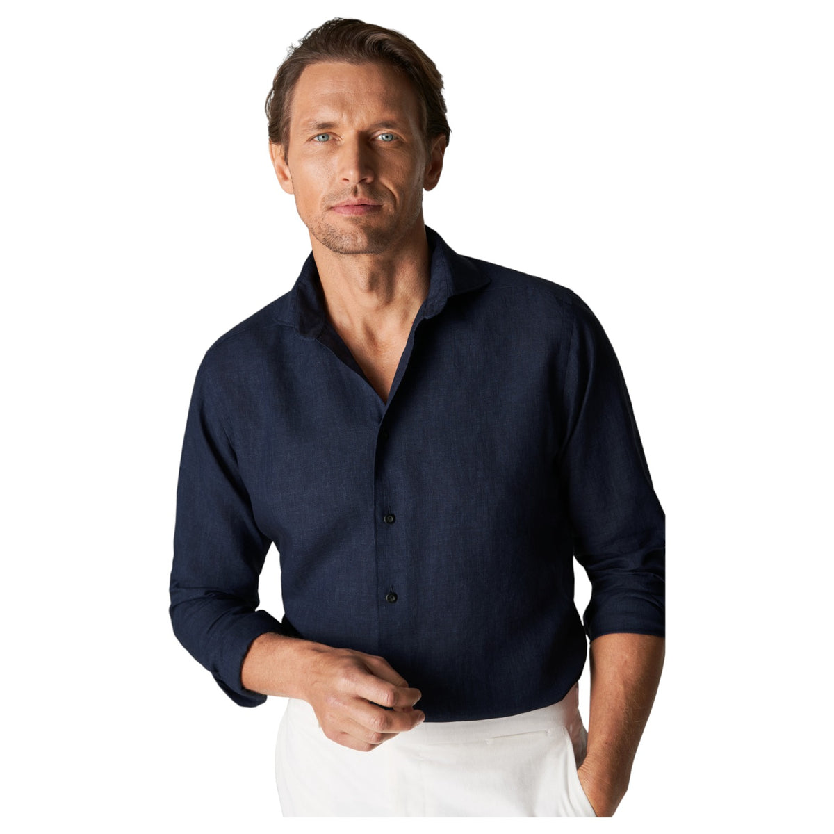 Eton Navy Linen Shirt-Wide Spread Slim Fit   100004420 29