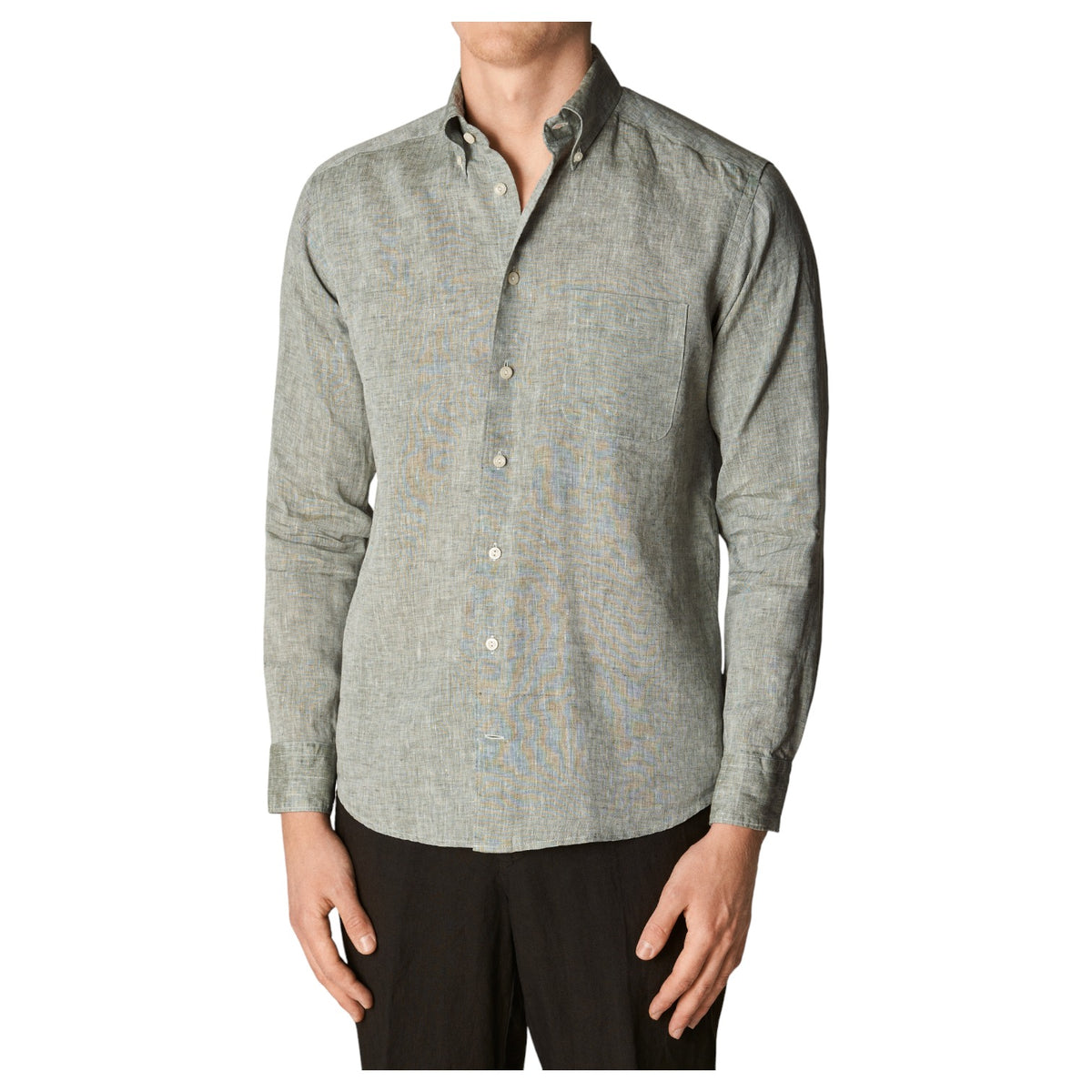 Eton Linen Shirt Button Down Collar In Grey Mélange  100004417 64