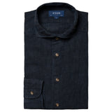 Eton Navy Blue Herringbone Linen Long Sleeve Shirt  100010111 28
